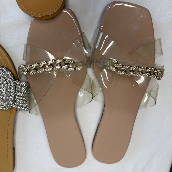 Lot 6 Women's Size 10 Sandals Slides Fashion Nova Old Navy Bling Shoes - Picture 2 of 11